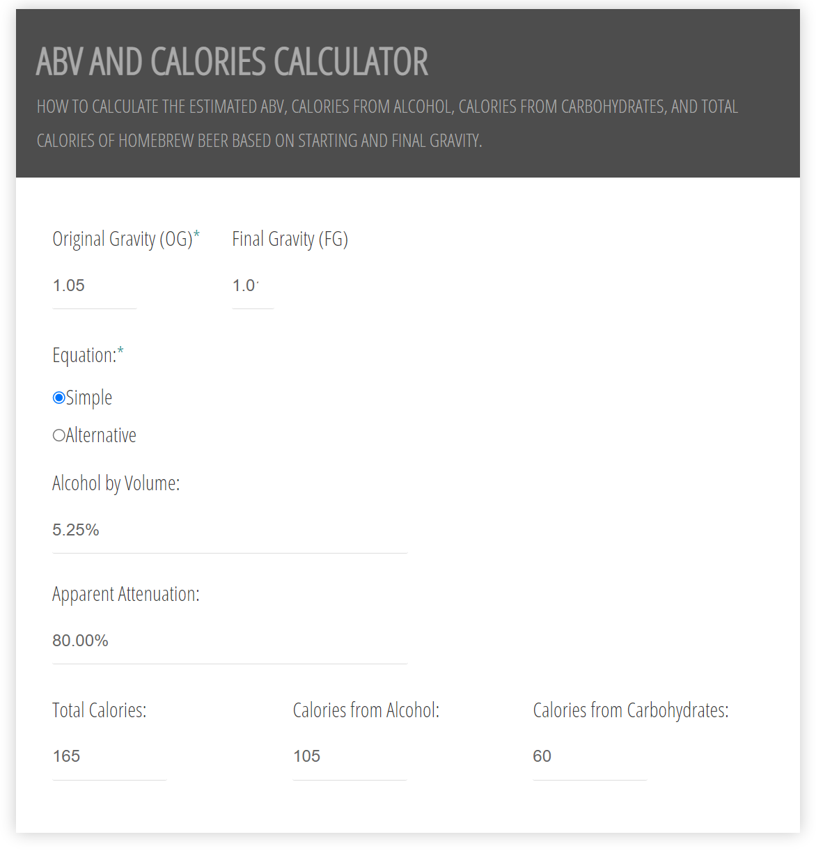 ABV Calculator (Alcohol By Volume) Based on Specific Gravity (OG & FG)